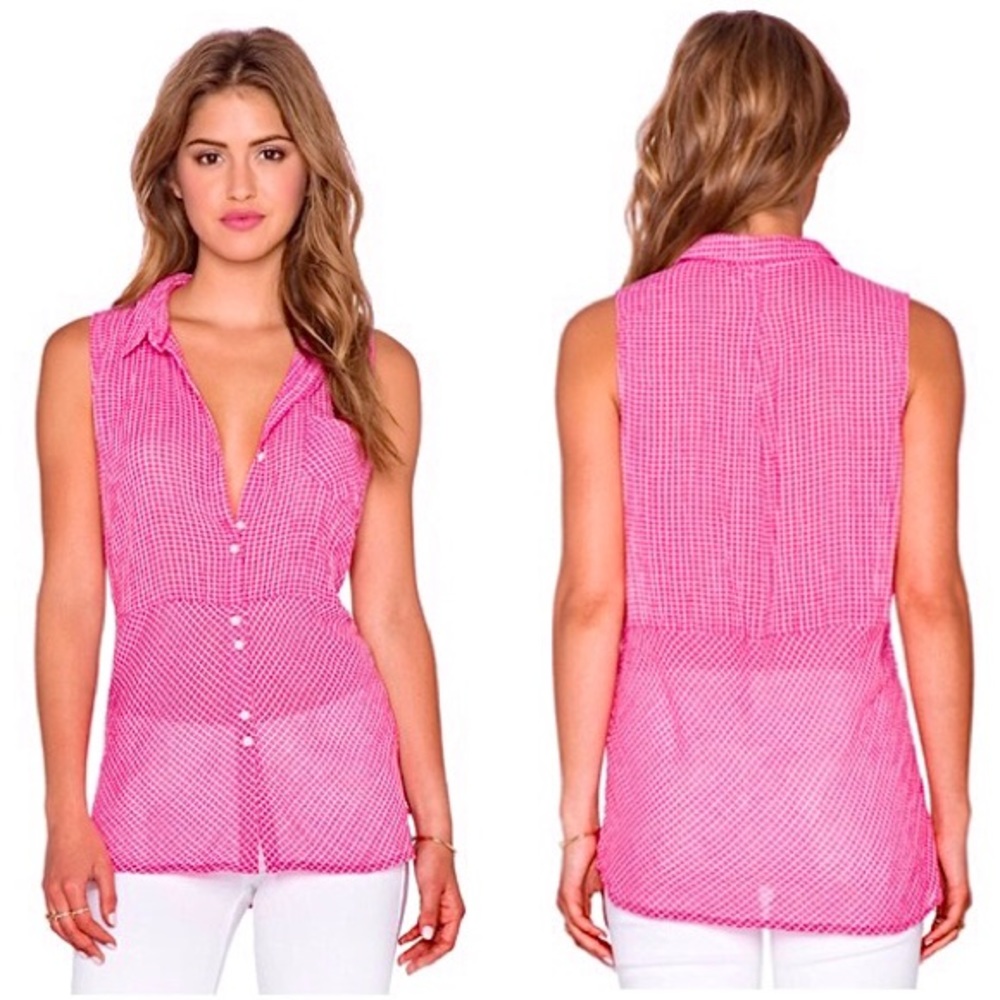 C&C California Pink Gingham Plaid Checkered Top S